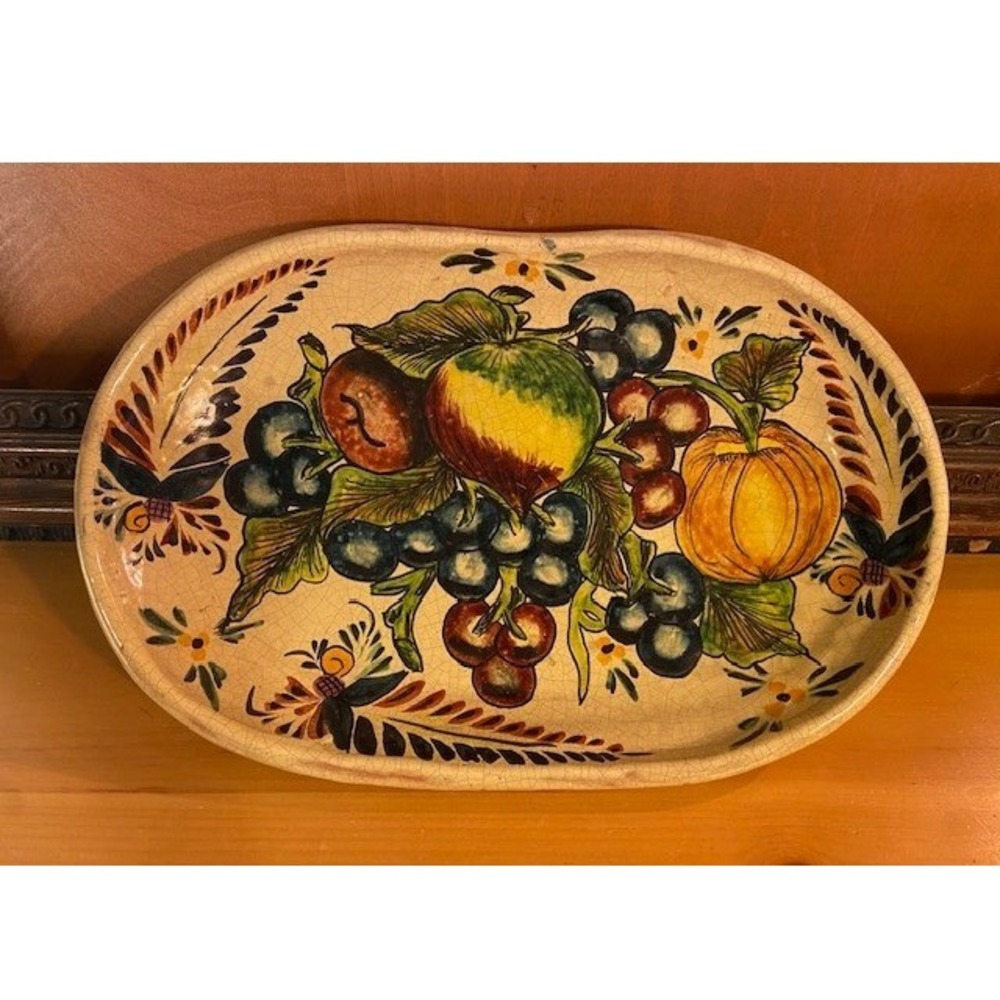 Casal Mexican Folk Art Pottery Decorative Platter Hand Painted Fruit Pumpkin 12"